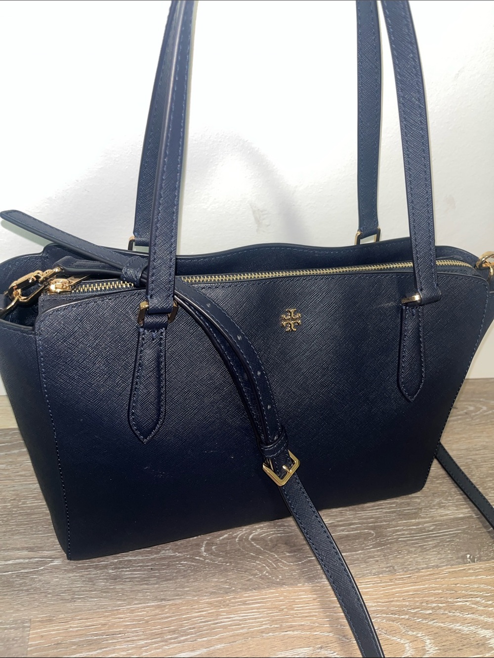 Tory Burch Navy Saffiano Tote with Gold Hardware - Picture 12 of 16